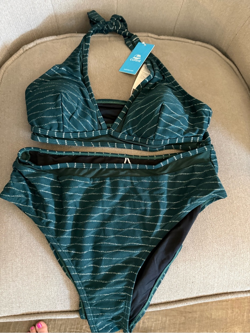 Cupshe Emerald Green Halter High-Waist Bikini Set